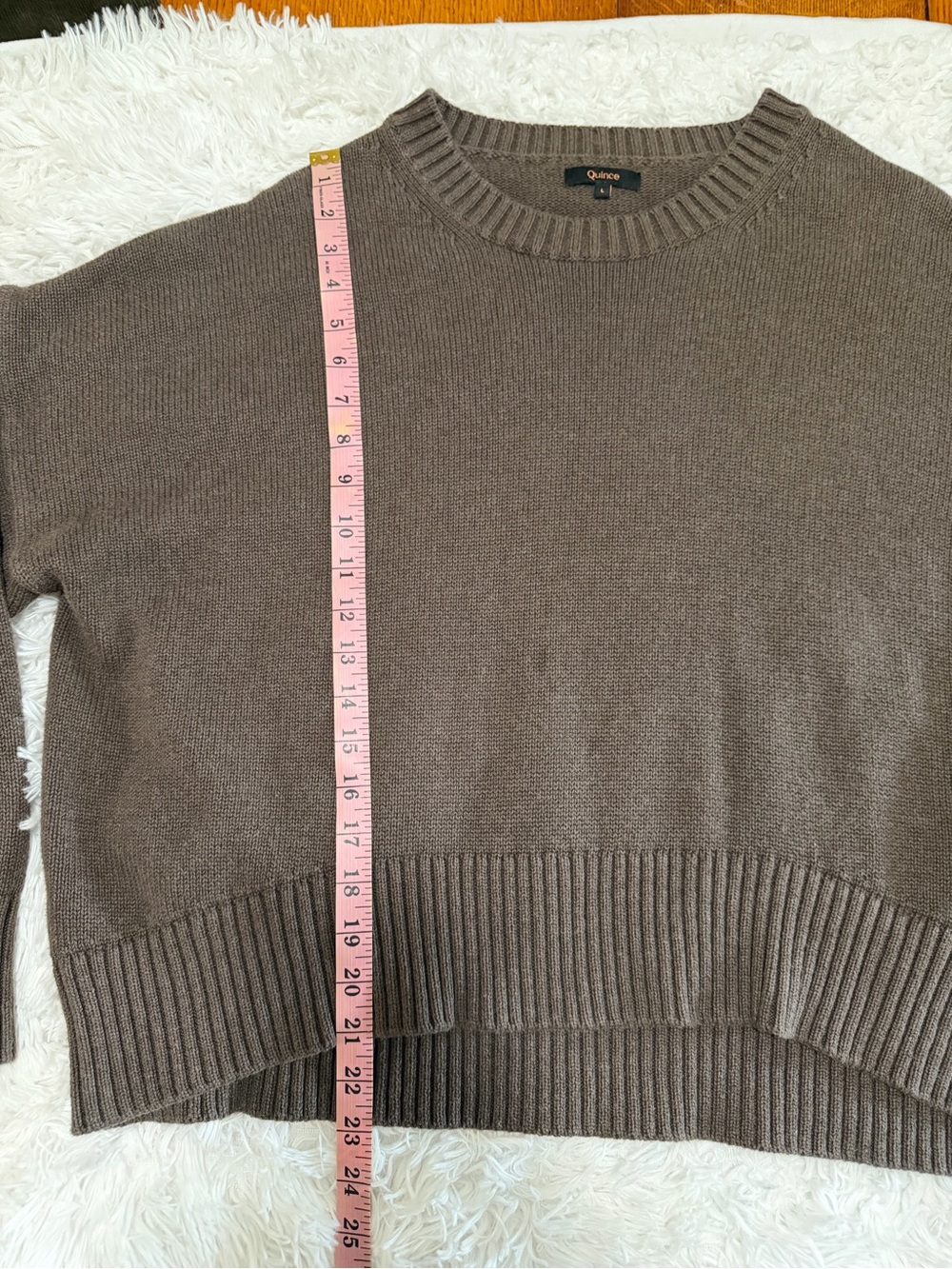 Quince 100% Organic Cotton Boyfriend Crew Sweater, Heather Brown, Large - Picture 13 of 15